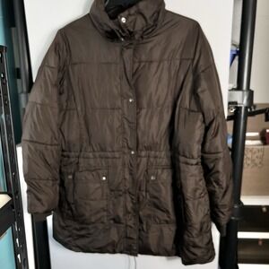 Route 66 Womens 2X Brown Puffer Jacket Plaid Lined Lightweight No Hood Y2K *READ